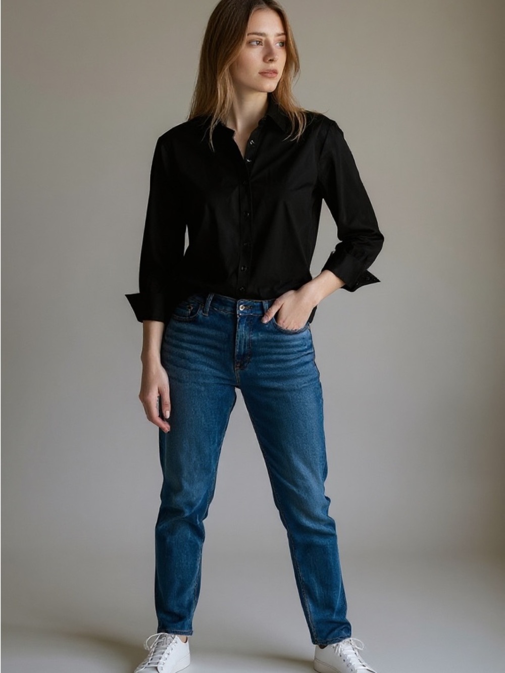 White House Black Market Black Button-Down Shirt